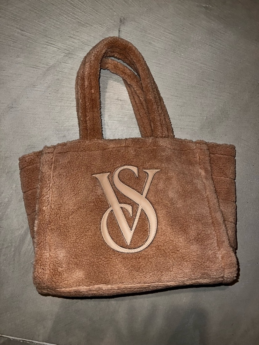Victoria's Secret Tan Brown Faux Shearling Tote with VS Logo